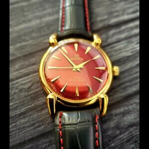 RARE‎ Roamer Brevete Swiss Mens Manual Watch Red Teaked Dial